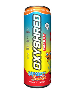 Gummy Snake – OxyShred Gummy Snake energy drink in yellow-red design with fun cartoon snake. Sweet, fizzy, clean energy.