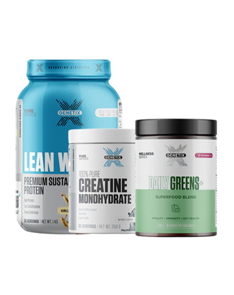 General Health Stack bundle by Genetix featuring greens, whey protein and creatine powders